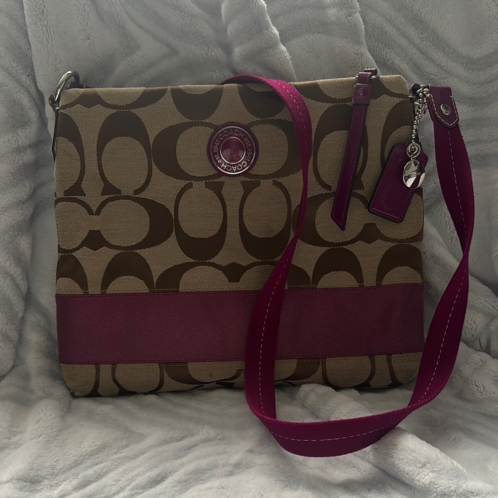 Coach Brown and Pink Crossbody Bag with Signature Design